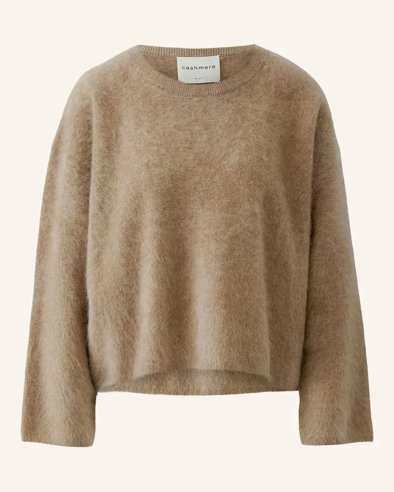Oui  Cashmere-Pullover beige Hellbraun