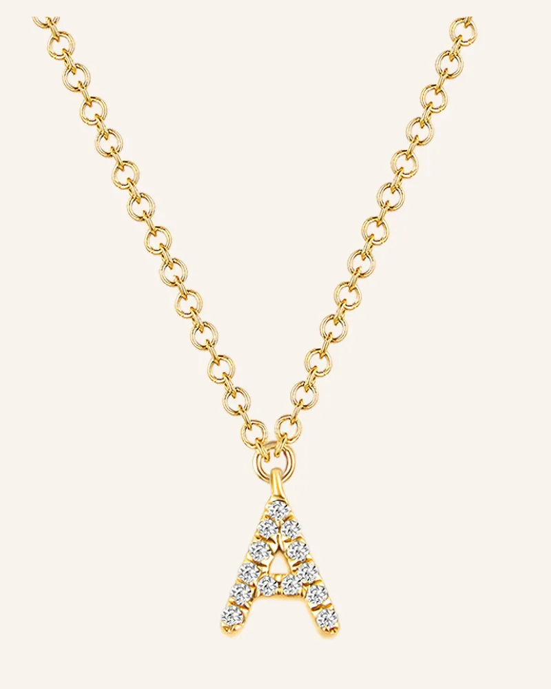 Leaf INITIALIEN Halskette „A“  aus 14 Karat Gelbgold mit Diamanten Gold
