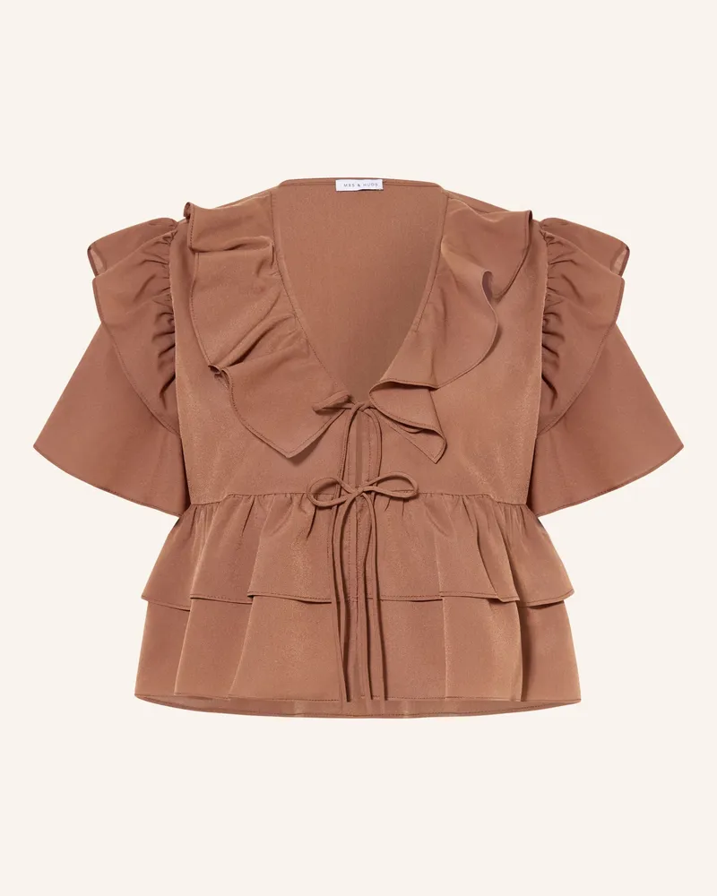 Mrs & HUGS Bluse Mit Volants braun Braun