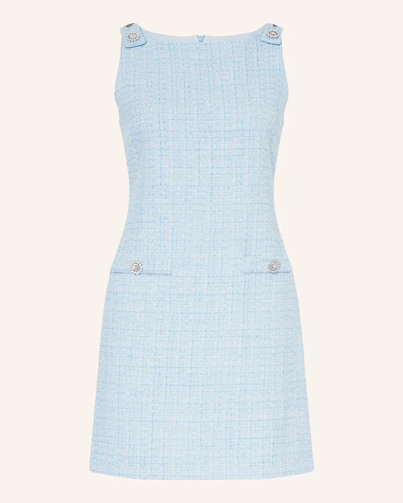 Maje Bouclé-Kleid mit Schmucksteinen und Glitzergarn Hellblau