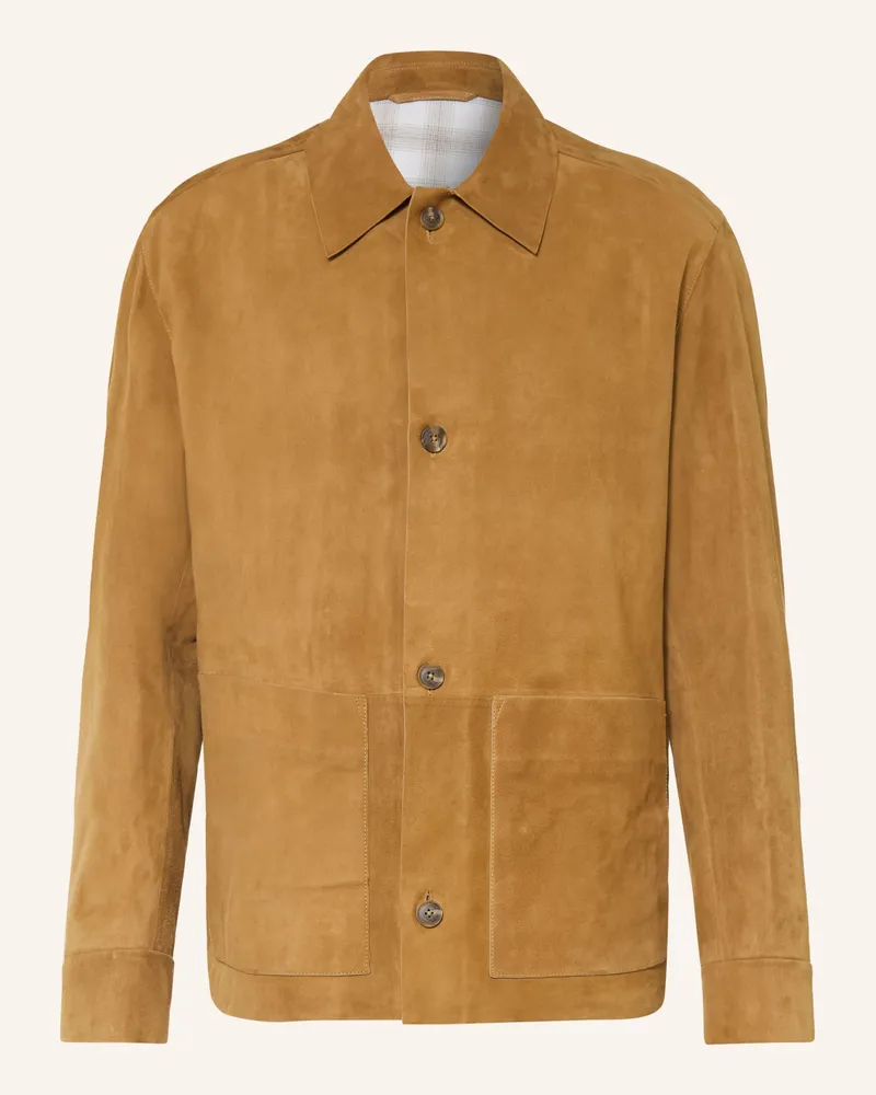 HUGO BOSS Leder-Overjacket Mandrian beige Cognac