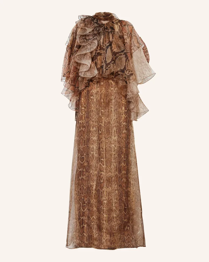 Zimmermann Abendkleid aus Seide mit Volants Braun