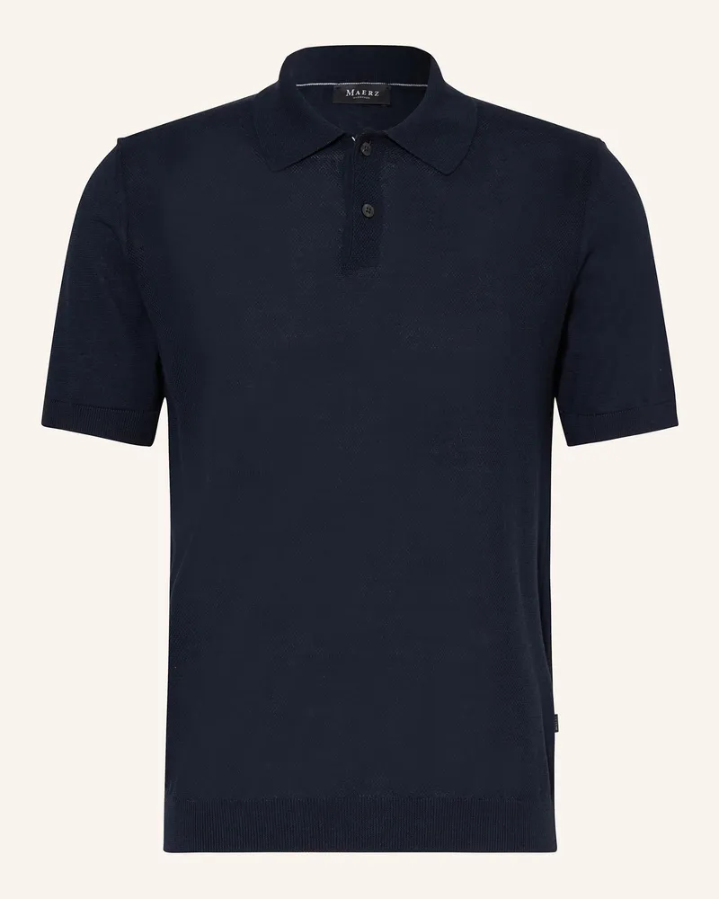 Maerz Piqué-Poloshirt mit Leinen Dunkelblau
