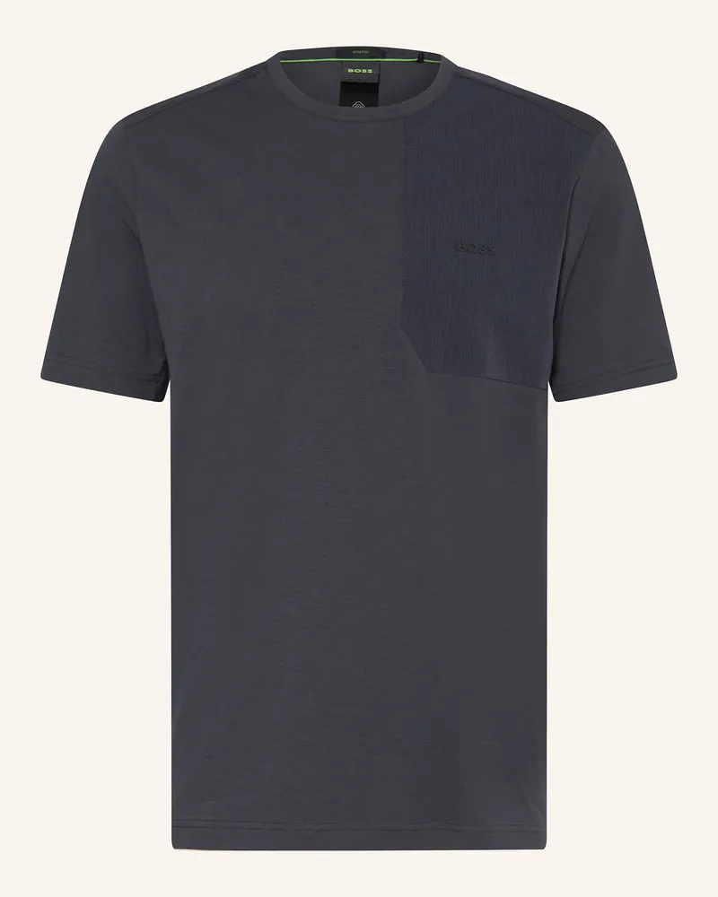 HUGO BOSS T-Shirt PKT GLAMPING im Materialmix Dunkelgrau