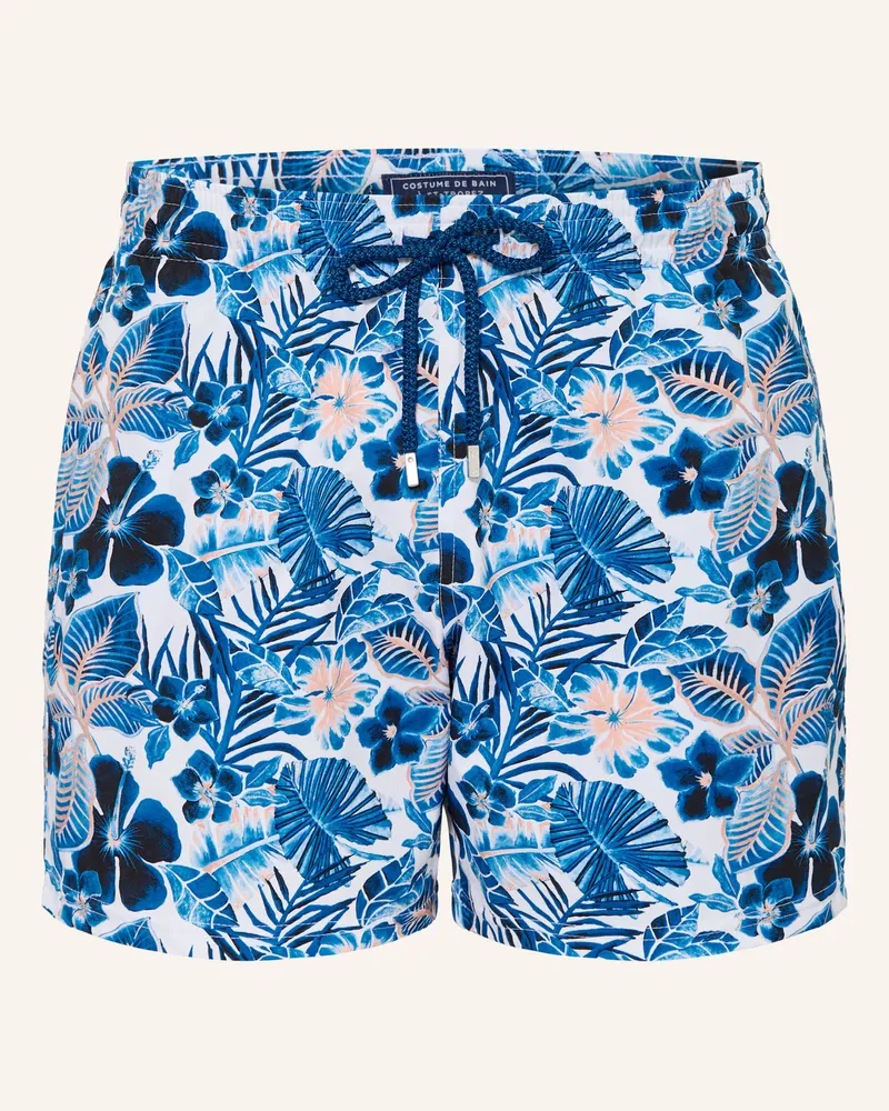 Vilebrequin Badeshorts Island Flower Moorise weiss Blau