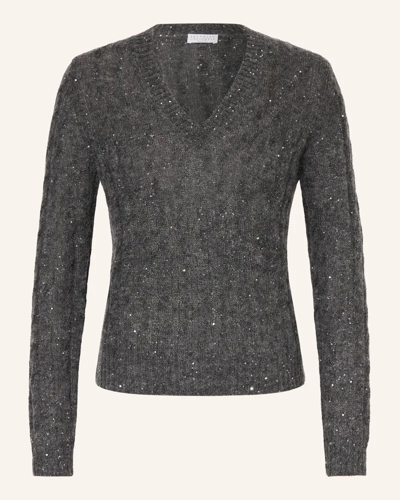 Brunello Cucinelli Pullover mit Mohair und Pailletten Dunkelgrau