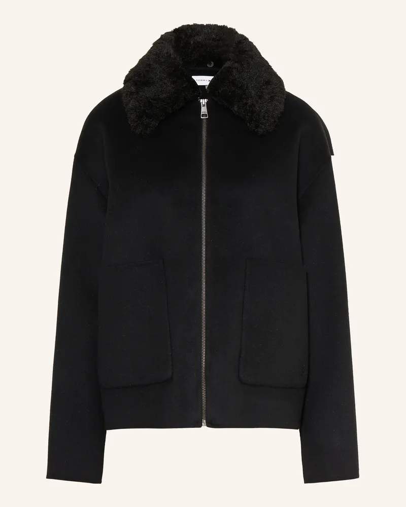 Tommy Hilfiger Kastenjacke Mit Abnehmbarem Kunstfell-Kragen schwarz Schwarz