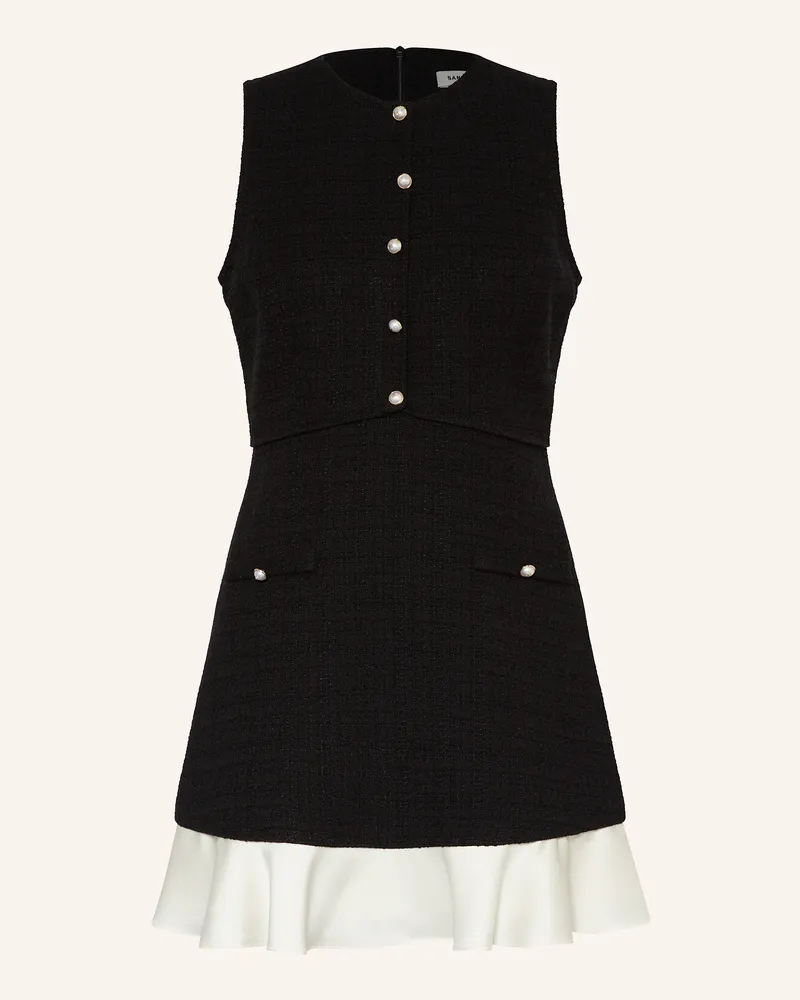 Sandro Tweed-Kleid mit Schmuckperlen Schwarz