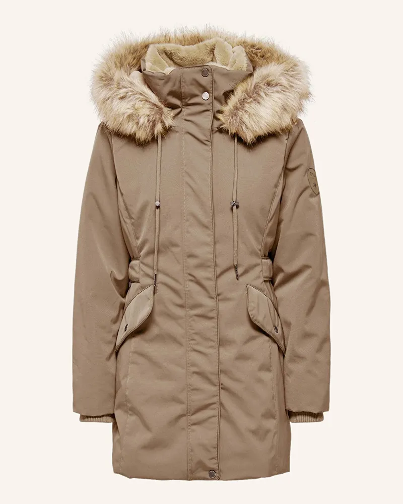 only Parka mit abnehmbarer Kapuze und Kunstfell Dunkelbraun