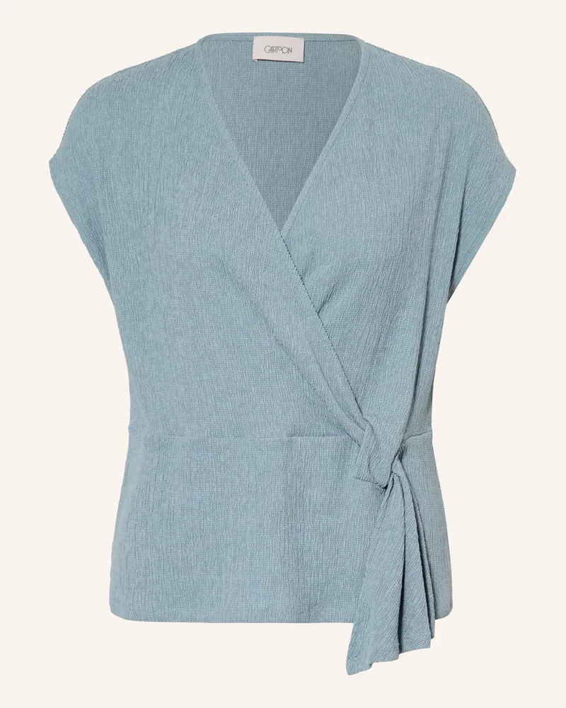 Cartoon Blusenshirt In Wickeloptik grau Blaugrau