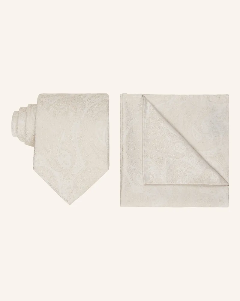 HUGO BOSS Set: Krawatte und Einstecktuch Creme