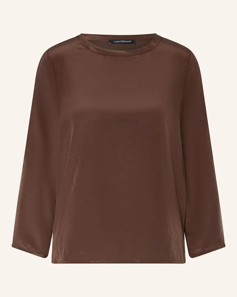 Luisa Cerano Blusenshirt aus Satin mit 3/4-Arm Dunkelbraun