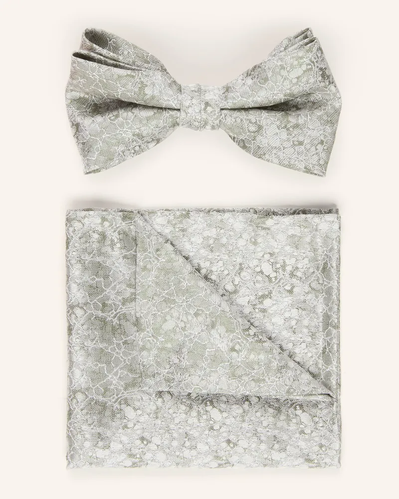 Wilvorst Set: Fliege Und Einstecktuch gruen Silber