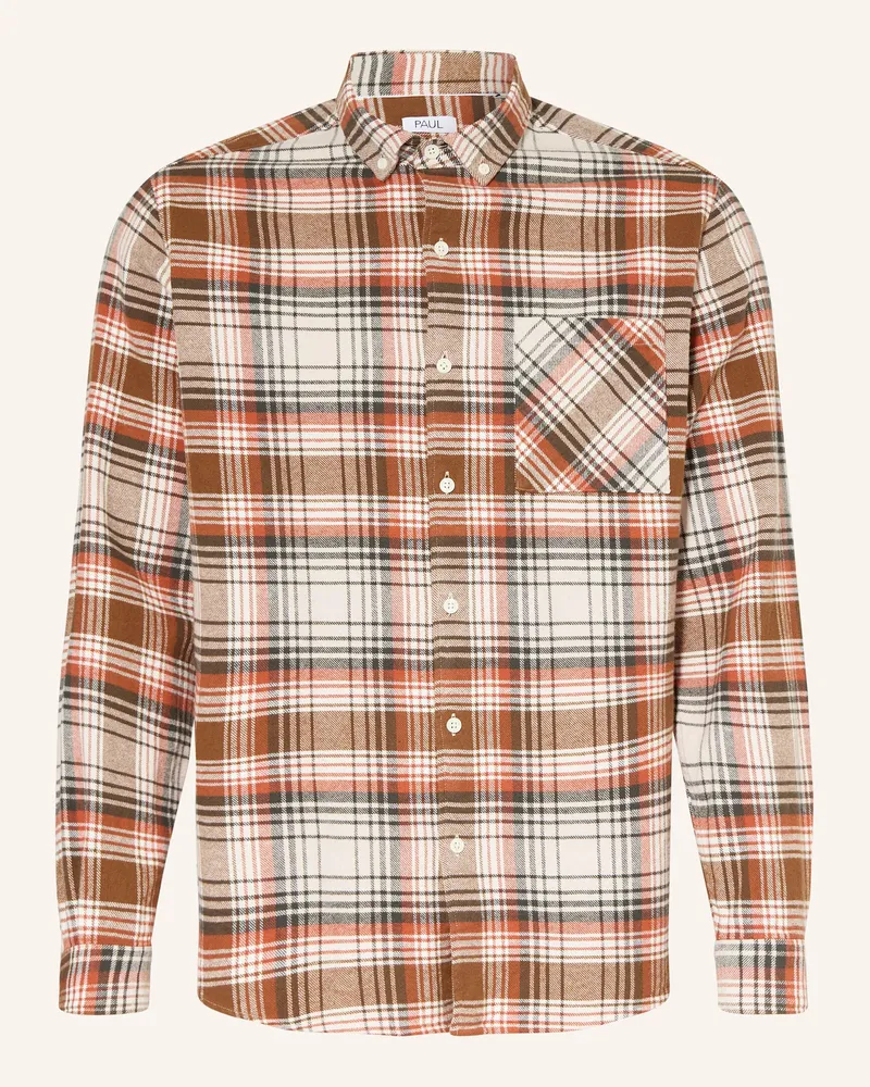 paul Flanellhemd Comfort Fit Dunkelorange