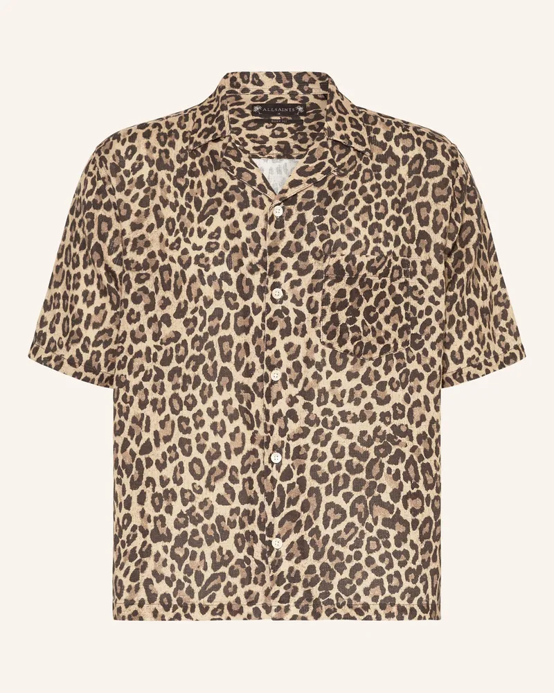 AllSaints Resorthemd LEOPARDONE Comfort Fit mit Leinen Hellbraun
