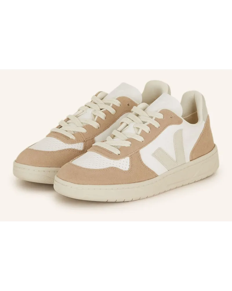 VEJA Sneaker V-10 - WEISS/ BEIGE Beige