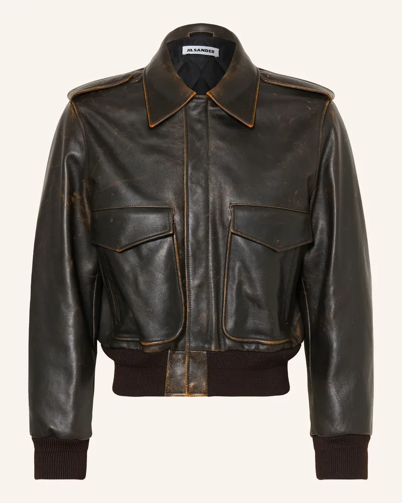 Jil Sander Lederjacke schwarz Dunkelbraun
