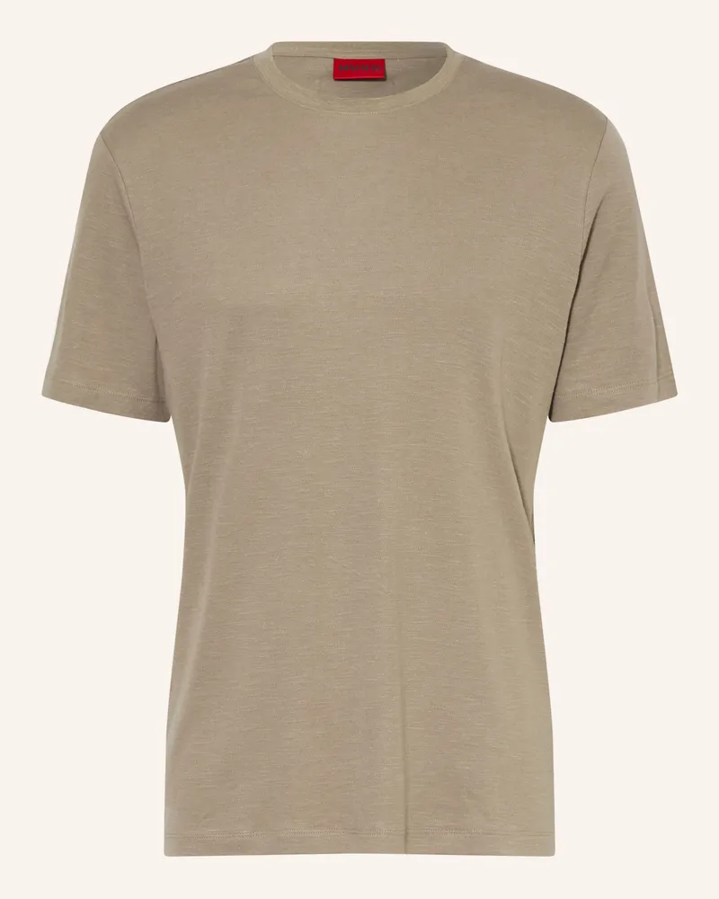 HUGO BOSS T-Shirt Dulerostee Mit Leinen braun Taupe