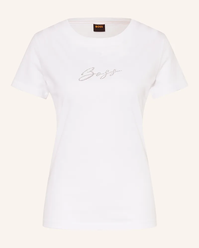HUGO BOSS T-Shirt ESOGO mit Schmucksteinen Weiss