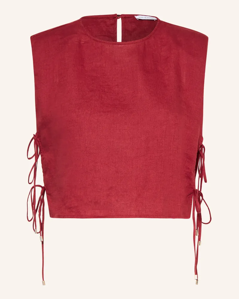 Mrs & HUGS Cropped-Shirt aus Leinen Dunkelrot