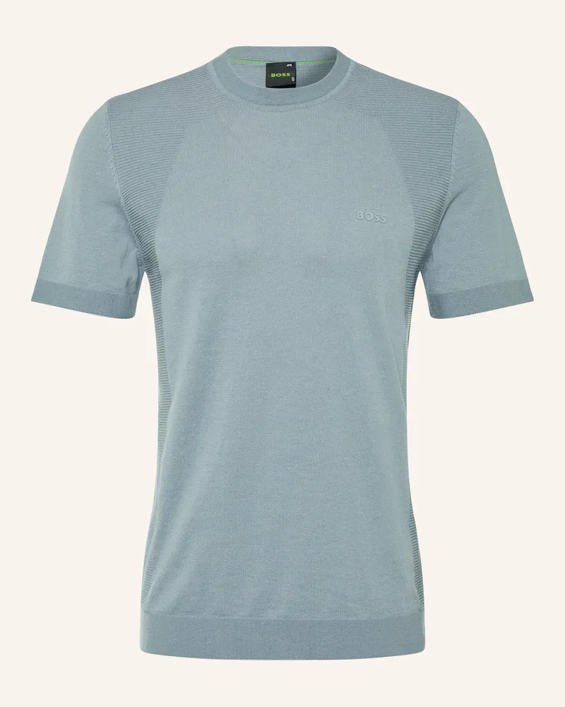 HUGO BOSS Strickshirt Momentum-Lite blau Dunkelgrau