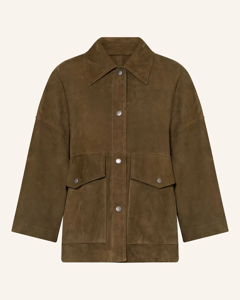 Drykorn Kastenjacke ANS aus Leder mit 3/4-Arm Khaki