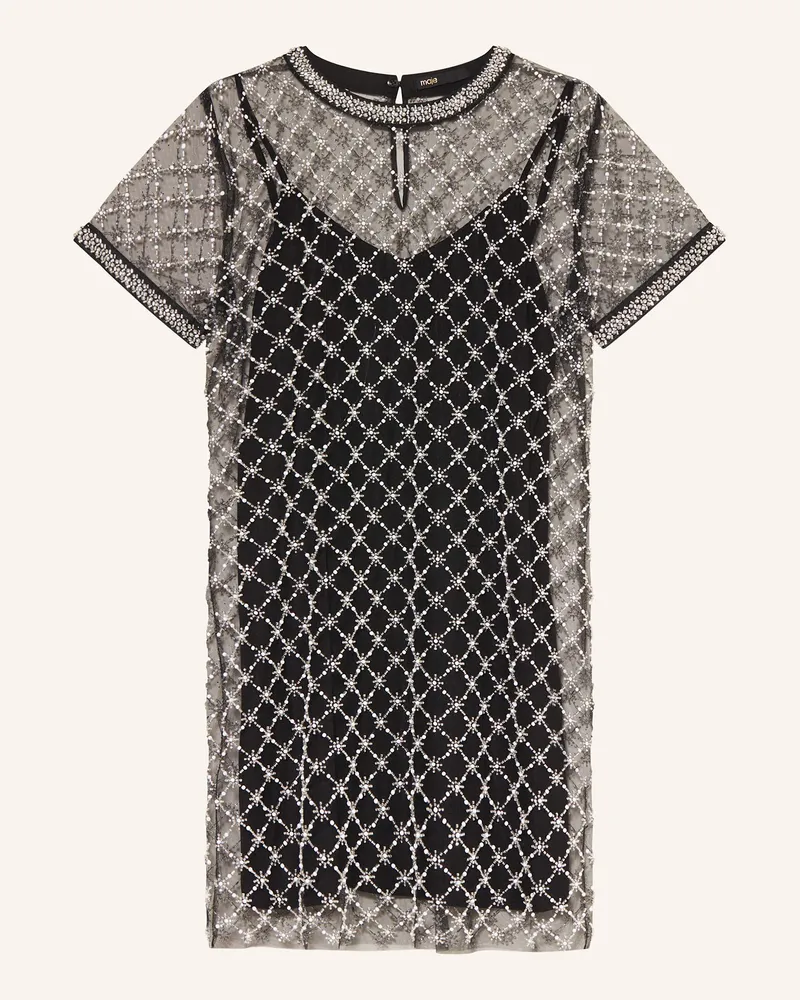 Maje Mesh-Kleid mit Schmucksteinen Schwarz