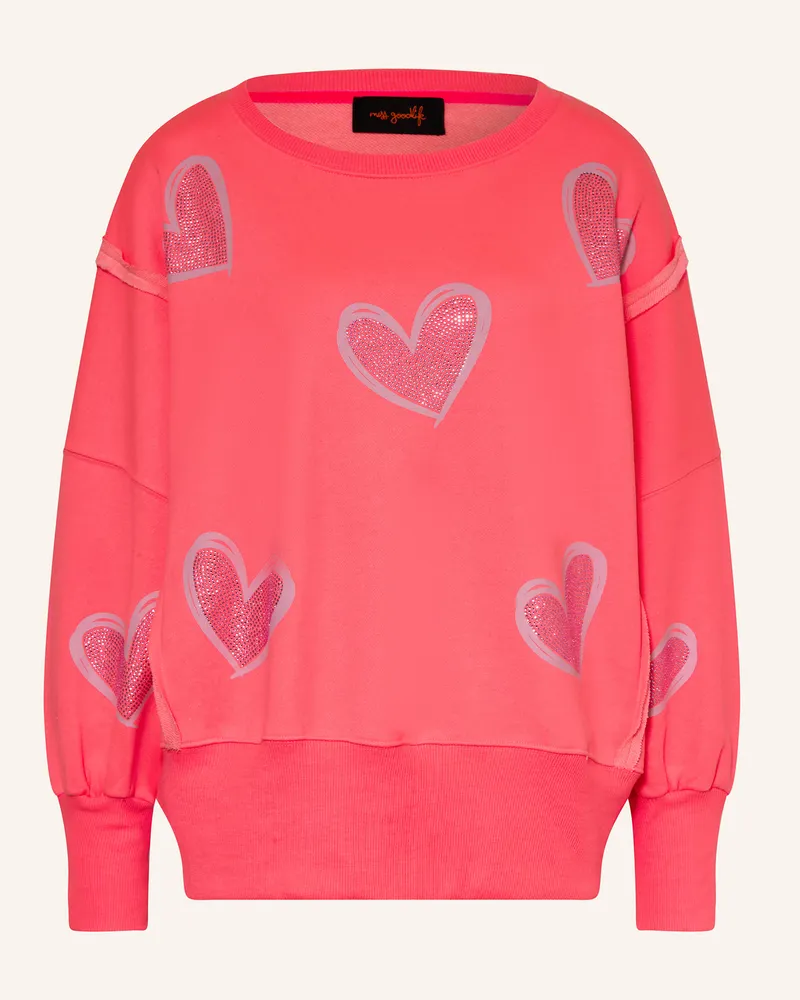 Miss Goodlife Sweatshirt mit Schmucksteinen Neonpink