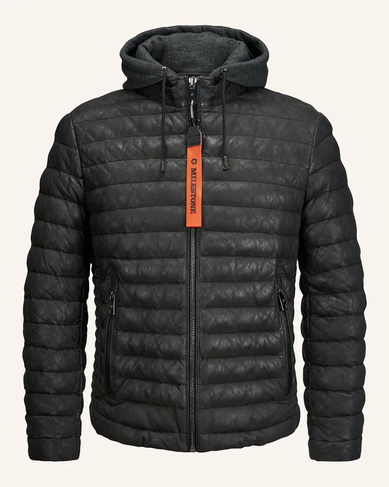 Milestone Steppjacke MSVIANO aus Leder mit abnehmbarer Kapuze Schwarz
