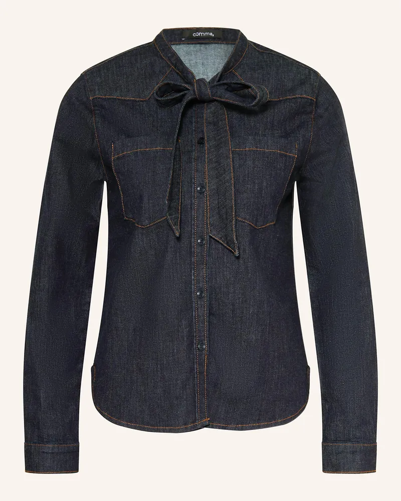 COMMA Schluppenbluse in Jeansoptik Dunkelblau
