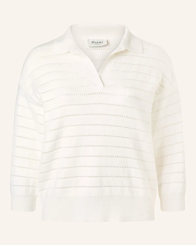 Maerz Strick-Poloshirt Mit 3/4-Arm weiss Creme