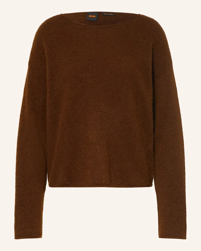 HUGO BOSS Pullover Folletino Mit Alpaka braun Dunkelbraun