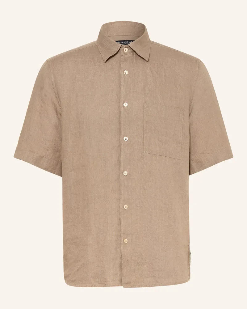 Marc O'Polo Kurzarm-Hemd Regular Fit Aus Leinen beige Taupe