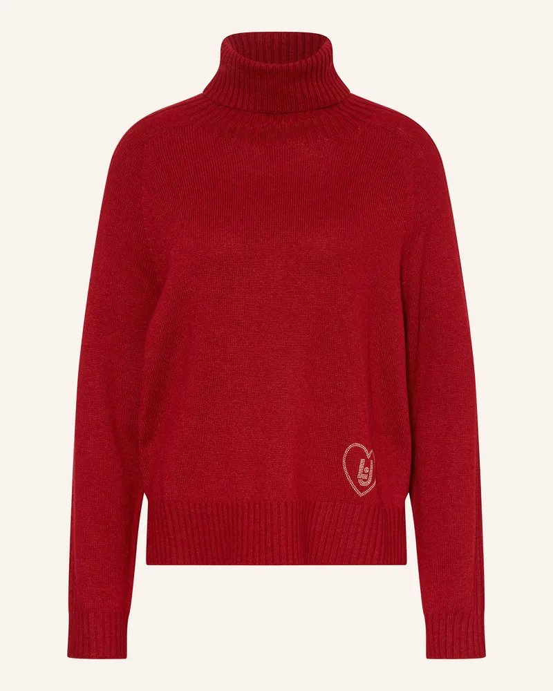 Liu Jo Rollkragenpullover mit Schmucksteinen Dunkelrot