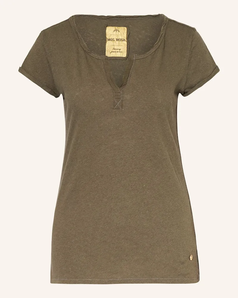 Mos Mosh T-Shirt Troy Mit Leinen gruen Khaki
