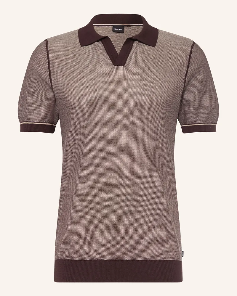 HUGO BOSS Strick-Poloshirt Narciso braun Dunkelbraun
