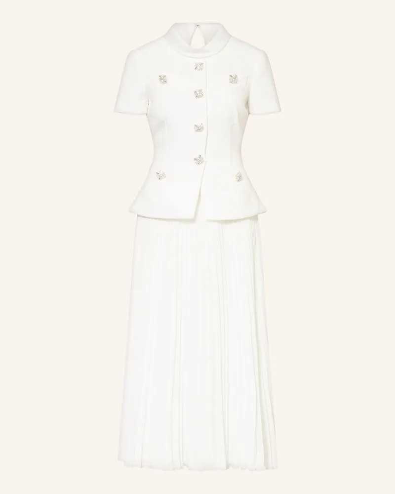 Self-Portrait Kleid im Materialmix Ecru