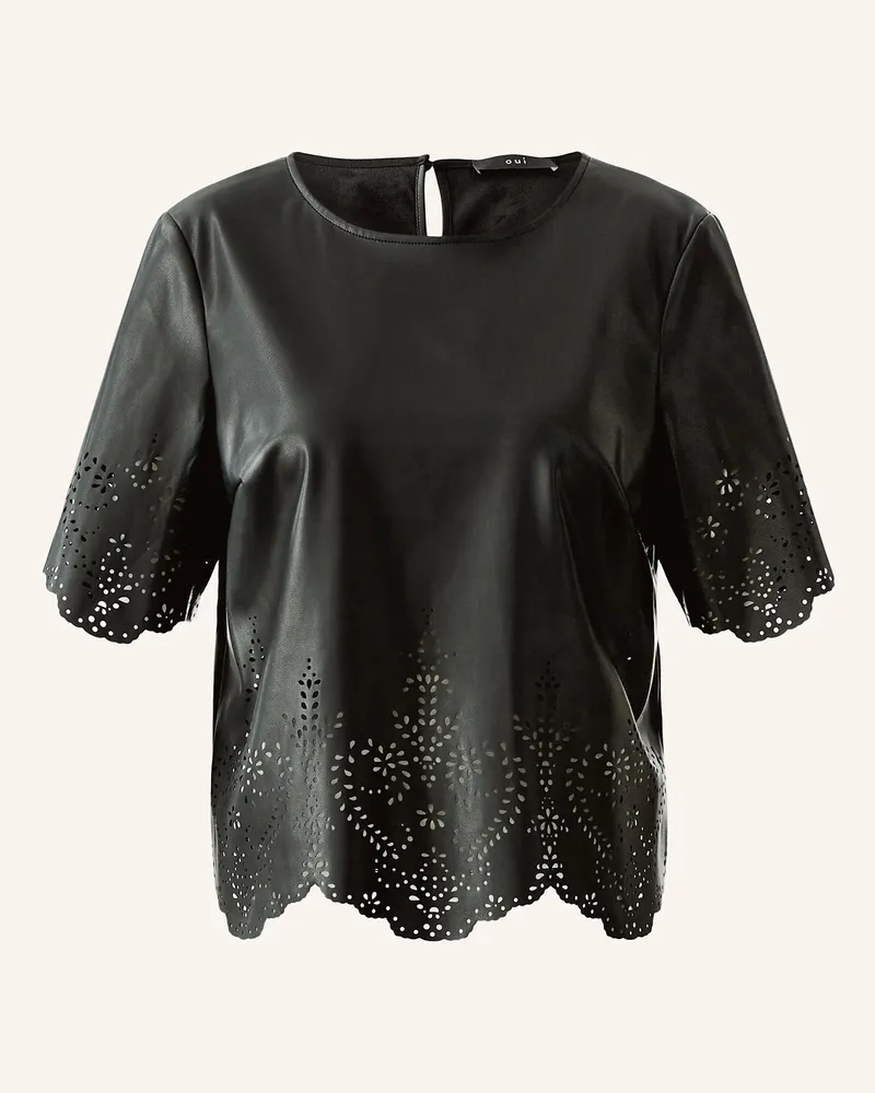 Oui  Blusenshirt In Lederoptik schwarz Schwarz