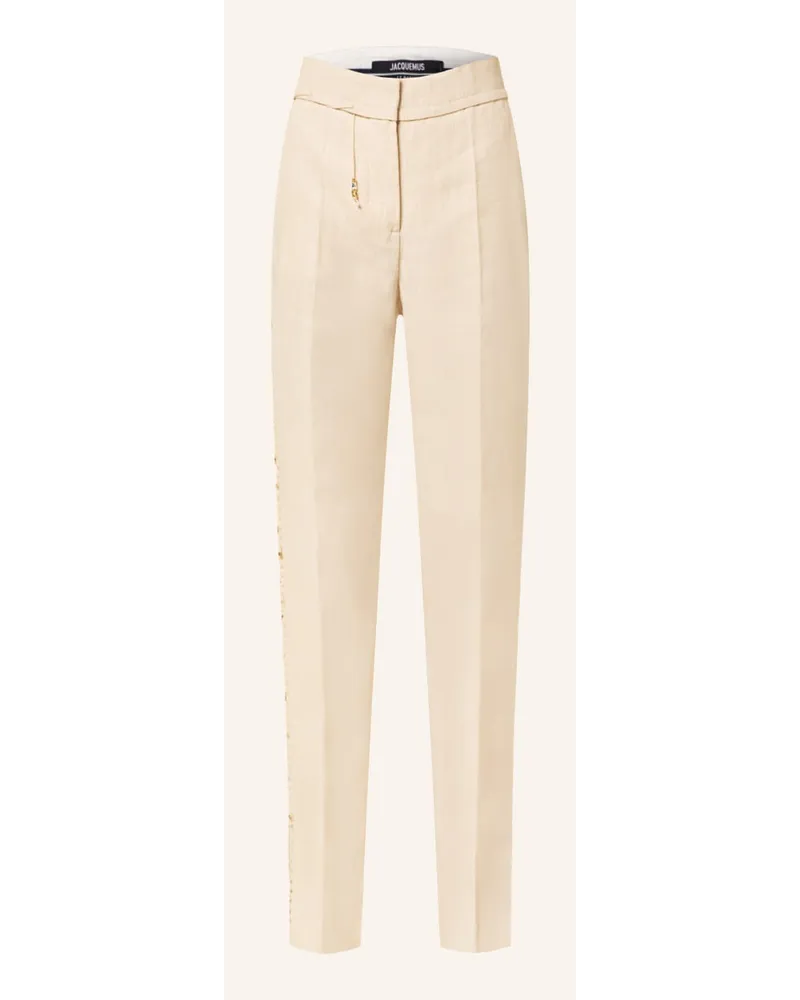 Jacquemus Hose LE PANTALON TIBAU BRODE mit Leinen Weiss