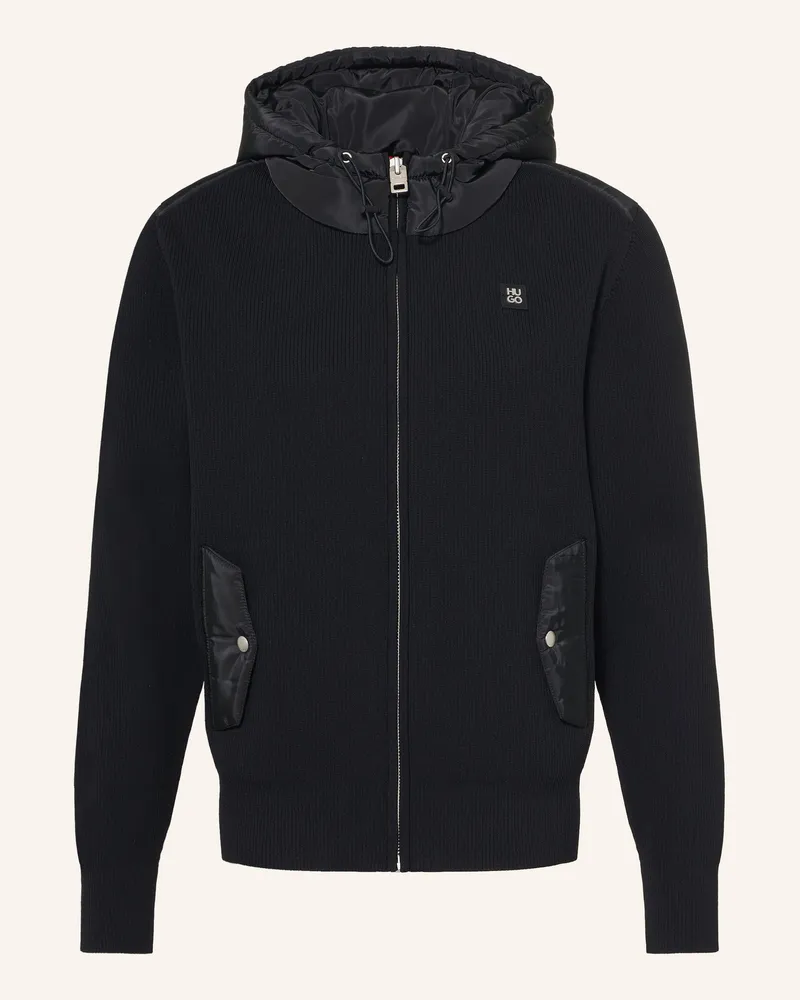 HUGO BOSS Strickjacke Syloron Im Materialmix schwarz Schwarz