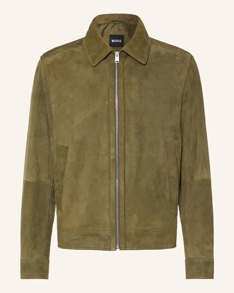 HUGO BOSS Lederjacke Malbano gruen Oliv