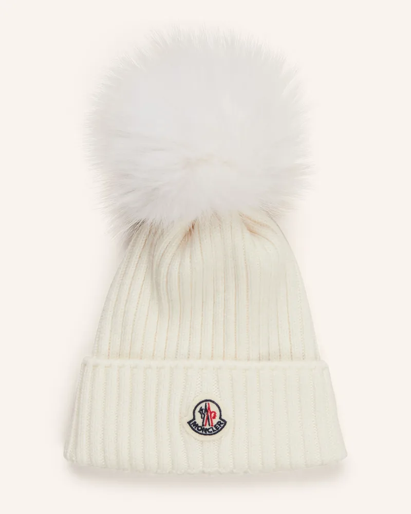 Moncler Mütze mit Kunstpelz-Bommel Creme