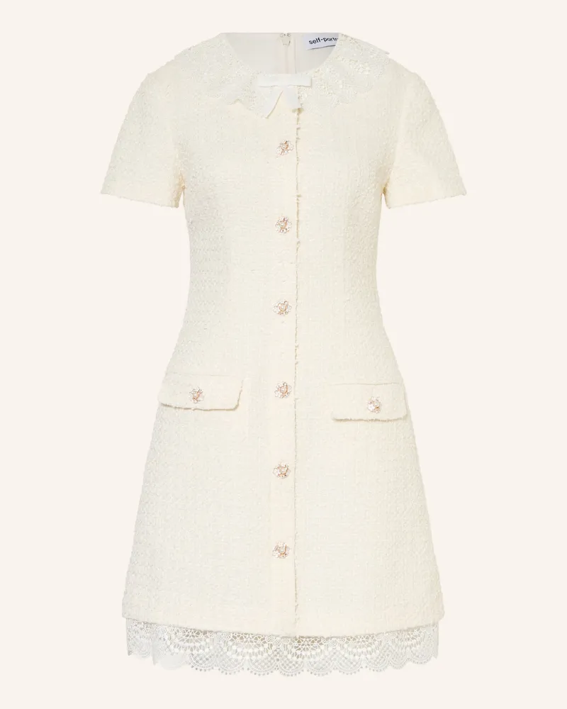 Self-Portrait Bouclé-Kleid Mit Schmucksteinen Und Spitze weiss Creme