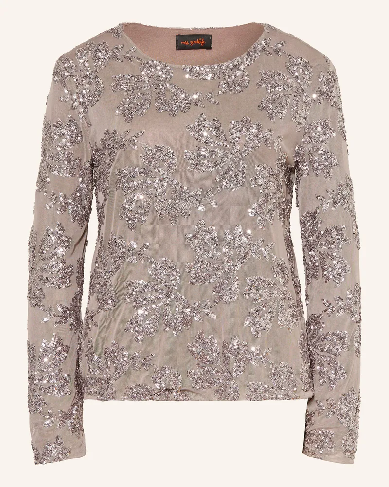 Miss Goodlife Longsleeve Aus Mesh Mit Pailletten beige Taupe