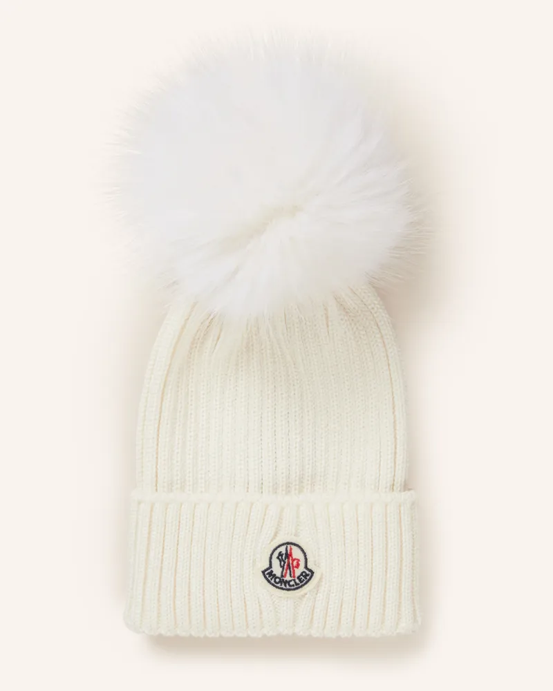 Moncler Mütze Mit Kunstpelzbommel weiss Weiss