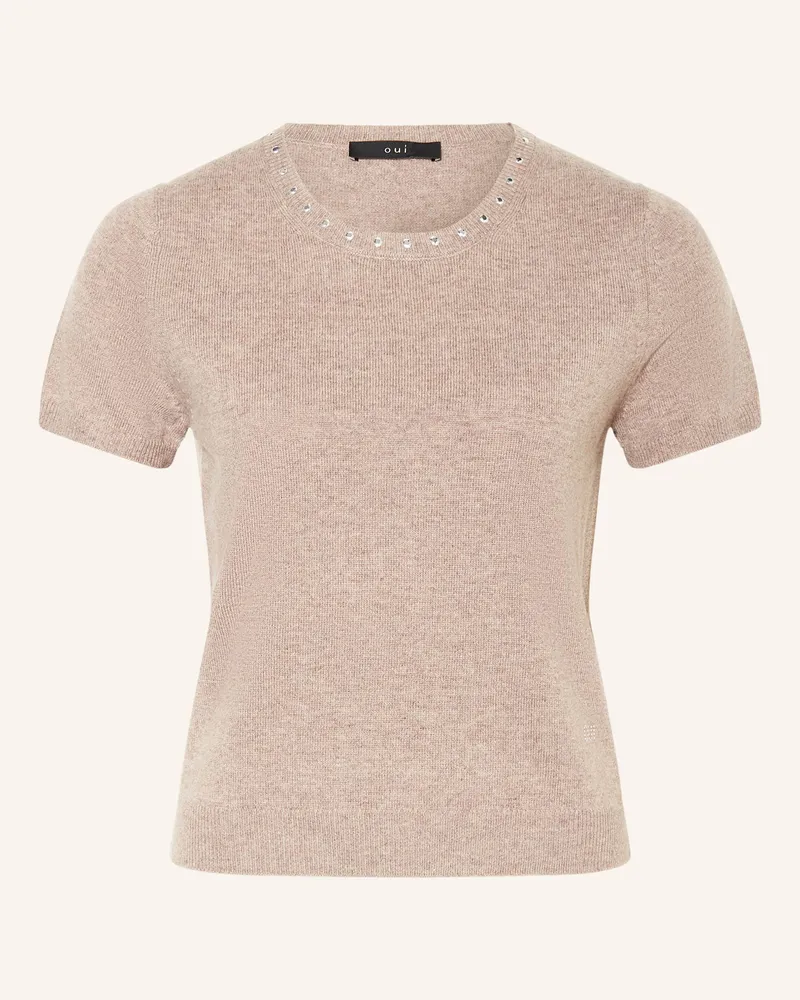 Oui  Strickshirt mit Nieten Taupe