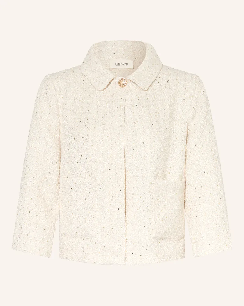 Cartoon Bouclé-Jacke mit 3/4-Arm und Pailletten Creme