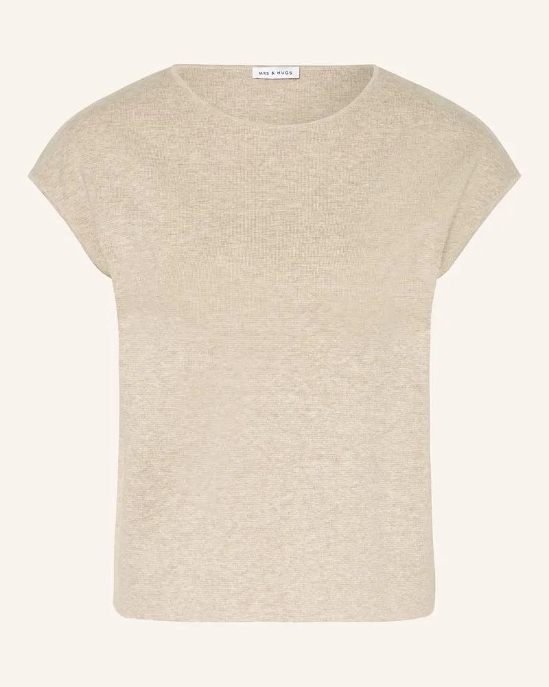 Mrs & HUGS Strickshirt mit Leinen Beige