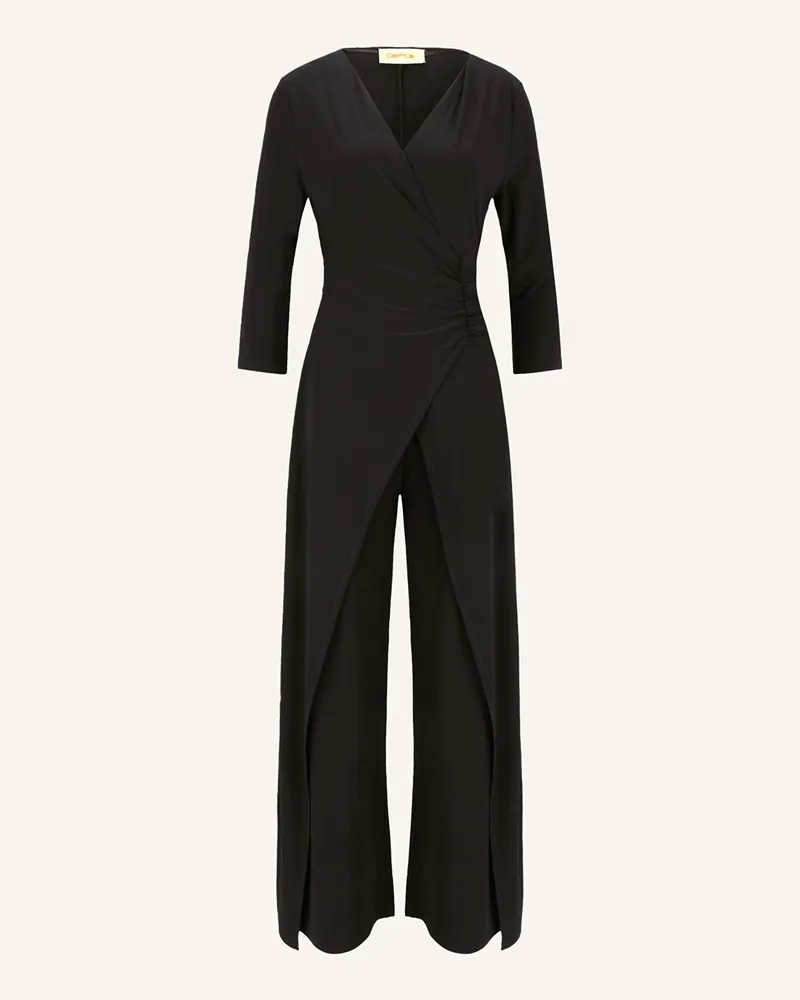 Cartoon Jumpsuit in Wickeloptik mit 3/4-Arm Schwarz