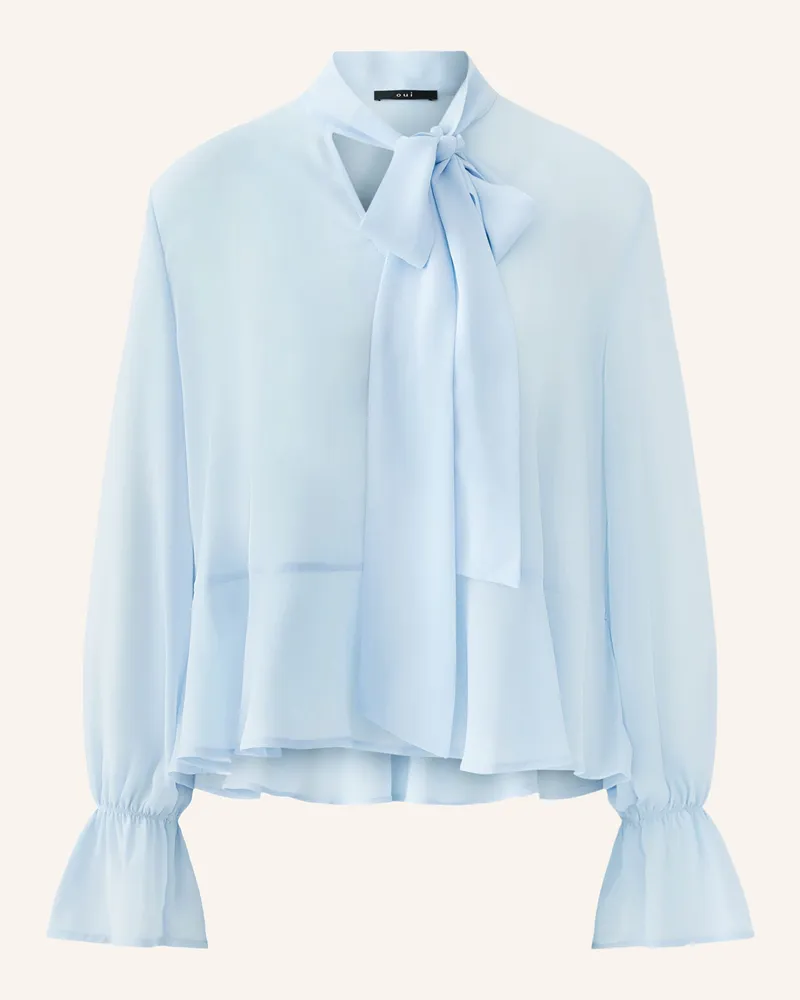 Oui  Schluppenbluse mit Rüschen Hellblau
